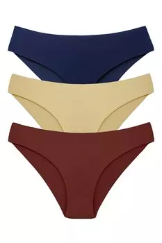 Женские трусики без маркировки с лазерной резкой Interlock, 3 предмета HNX, бежево-темно-синий