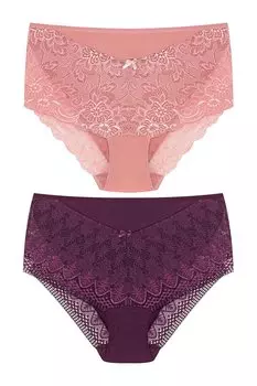 Женские трусики больших размеров с кружевной отделкой спереди и на штанинах, 2 шт. HNX, сушеная роза-фиолетовая