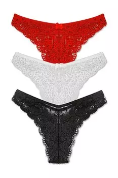 Женские трусики из бразильского кружева с высокой талией, 3 предмета HNX, красный