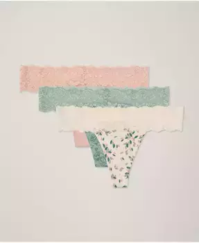 Женские трусики-стринги из органического хлопка с кружевом на талии, 3 шт Pact, синий