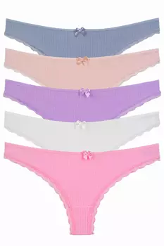 Женские трусики в бразильском стиле, 5 шт., лайкра, хлопковая бретелька, кружево LILA Nicoletta, фиолетовый