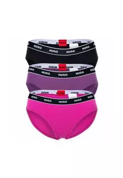 Женские трусы, 3 шт. - TRIPLET BRIEF STRIPE, хлопок стрейч, логотип, однотонный HUGO, цвет Schwarz Lila