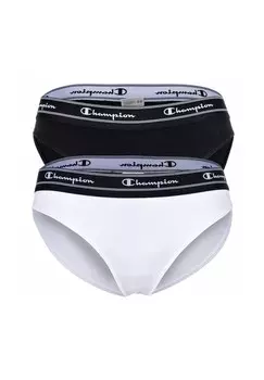 Женские трусы-бикини, в упаковке 2 шт - трусики, пояс с логотипом, однотонные Champion, цвет Wei_/schwarz