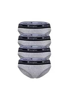 Женские трусы-бикини, в упаковке 4 шт. - трусики, пояс с логотипом, однотонные Champion, серый