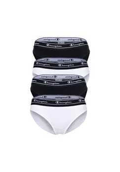Женские трусы-бикини, в упаковке 4 шт - трусики, пояс с логотипом, однотонные Champion, цвет Wei_/schwarz