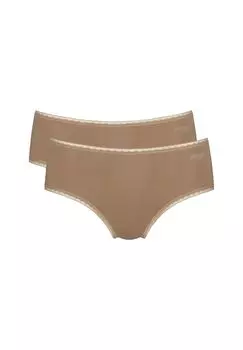 Женские трусы, комплект из 2 шт. - GO Midi, однотонный, натуральный хлопок sloggi, коричневый