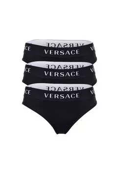 Женские трусы, комплект из 3 шт.: нижнее белье, трусы, хлопок, пояс с логотипом, однотонные VERSACE, черный