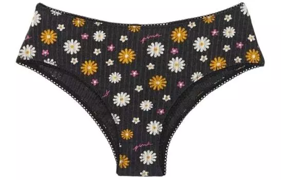 Женские трусы VICTORIA'S SECRET, 1 упаковка, серо-коричневый, с принтом ромашек