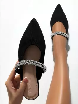 Женские туфли CHICEST, украшенные стразами, на остром каблуке, на плоской подошве для весны и лета Cuccoo, черный