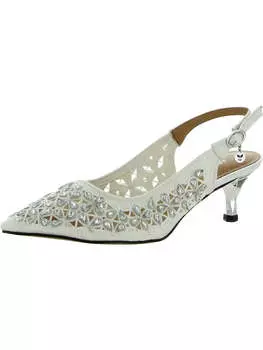 Женские туфли Diyara со стразами на каблуке без застежки J. Renee, цвет white satin/rhinestone