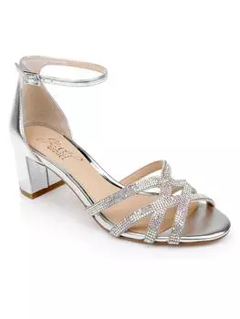 Женские туфли Dulce из искусственной кожи с декором и блочным каблуком Jewel Badgley Mischka, цвет silver metallic