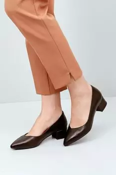 Женские туфли из натуральной кожи с острым носком и коротким толстым каблуком 25172 GNDER(R), коричневый