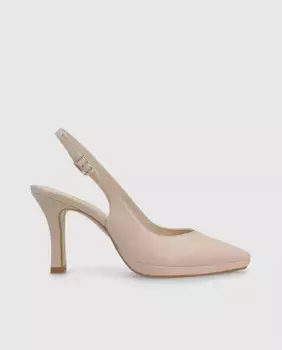 Женские туфли-лодочки из кожи с открытой пяткой и каблуком Lodi, цвет Nude