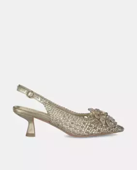 Женские туфли-лодочки из рафии с острым носком Alma en Pena, золотой