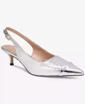 Женские туфли-лодочки Julee с заостренным носком и ремешком на щиколотке на низком каблуке THINGS II COME, серебряный