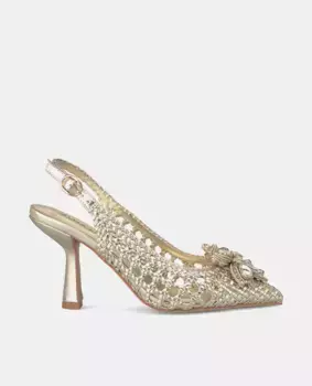 Женские туфли-лодочки с брошью-цветком на мыске Alma en Pena, золотой