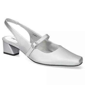 Женские туфли-лодочки с открытой пяткой Easy Street с квадратным носком и камеей, цвет Silver Satin