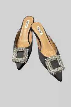 Женские туфли-лодочки с открытой спиной на каблуках черного цвета Bibi Lou