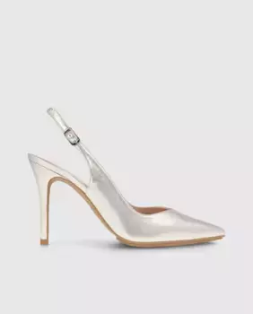 Женские туфли-лодочки с пяткой на пятке из металлизированной кожи Lodi, серебряный