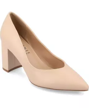 Женские туфли-лодочки Simonne Tru Comfort из пеноматериала на блочном каблуке с острым носком Journee Collection, цвет Vanilla