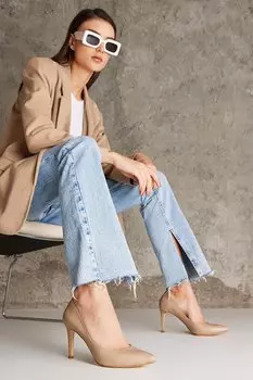 Женские туфли на каблуке из натуральной кожи 1231003 4292 Бежевый Ziya Ayakkab