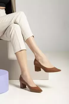 Женские туфли на каблуке из натуральной кожи 1311003 974 Тан Ziya Ayakkab