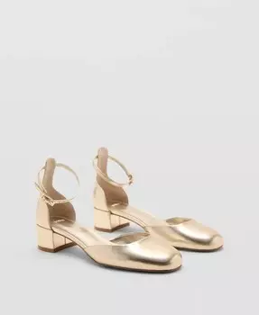 Женские туфли на каблуке с эффектом лакированной кожи MANGO, золото