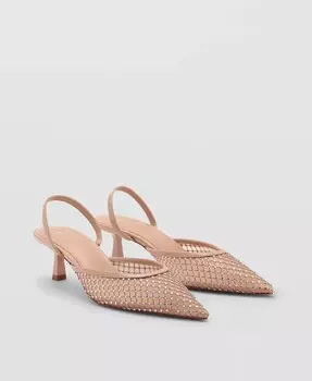 Женские туфли на каблуке с блестящей сеткой MANGO, бежевый