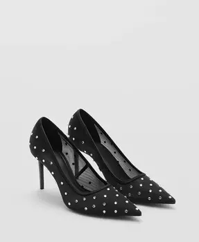 Женские туфли на каблуке с блестящей сеткой MANGO, черный