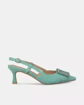Женские туфли на каблуке с открытой пяткой, отделкой стразами и застежкой-пряжкой Alma en Pena, зеленый