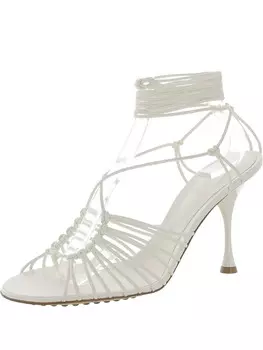 Женские туфли на каблуке с открытым носком и завязкой на щиколотке Bottega Veneta, цвет Lagoon Nappa