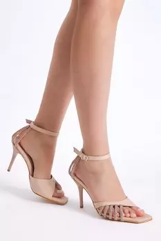 Женские туфли на каблуке телесного цвета Gecce Series с каменной вышивкой TONNY BLACK