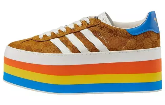 Кроссовки женские Gucci Gazelle на платформе, коричневый