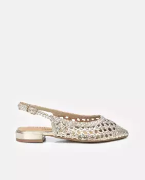 Женские туфли на плоской подошве из плетеной кожи с открытым каблуком Carmela, золото