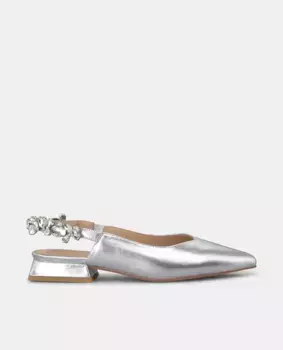 Женские туфли на плоской подошве с острым носком и ремешком из стразов Alma en Pena, серебряный