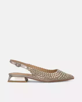Женские туфли на плоской подошве с острым носком и стразами Alma en Pena, золотой