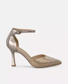 Женские туфли на шпильке с носком, украшенным стразами Alma en Pena, золото