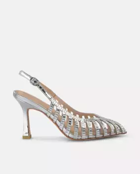 Женские туфли на шпильке с острым носком и эффектом кристаллов Alma en Pena, серебряный