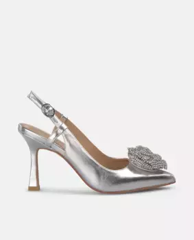Женские туфли на шпильке с острым носком и цветочным декором Alma en Pena, серебряный