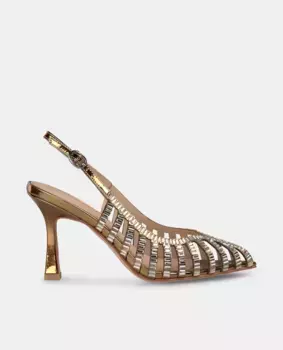 Женские туфли на шпильке со стразами с эффектом кристаллов и застежкой-пряжкой Alma en Pena, золотой