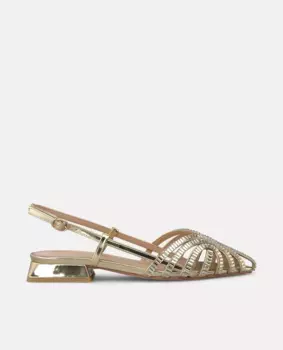 Женские туфли с отделкой стразами и застежкой-пряжкой Alma en Pena, золото
