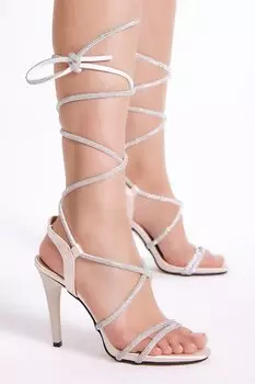 Женские туфли телесного цвета на тонком каблуке с атласным ремешком на щиколотке серии Gecce TONNY BLACK