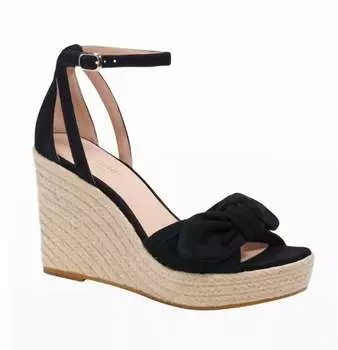 Женские туфли Tianna Bow Suede на танкетке из черной замши Kate Spade