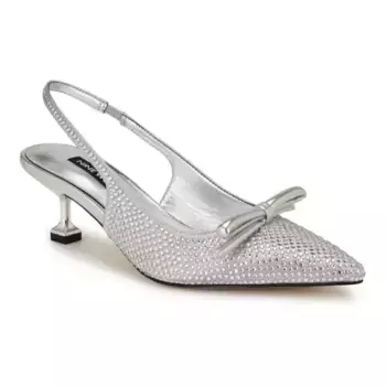 Женские туфли Wunder на шпильке с открытой пяткой и острым носом Nine West, цвет silver satin
