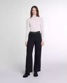 Женские твидовые брюки с пайетками Maje, черный