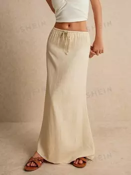 Женские юбки, юбки в пол, юбки цвета корицы, завязанная талия, милые юбки, юбки с заниженной талией Poselle, абрикосовый