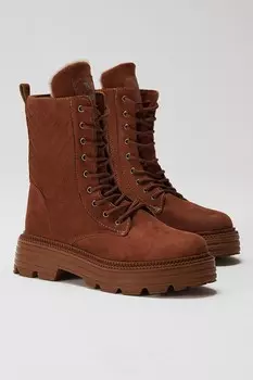 Женские удобные ботинки на шнуровке из светло-коричневой замши с рисунком TONNY BLACK