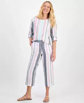 Женские укороченные брюки из 100% льна в полоску Charter Club, белый