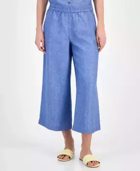 Женские укороченные брюки-клеш из 100% льна Charter Club, синий