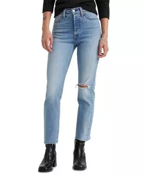 Женские укороченные джинсы прямого кроя с высокой посадкой на танкетке Levi's, синий